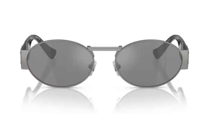 Pre-owned Versace Ve2264 10016g Grey Mirror/ Matte Gunmetal Oval Men's Sunglasses