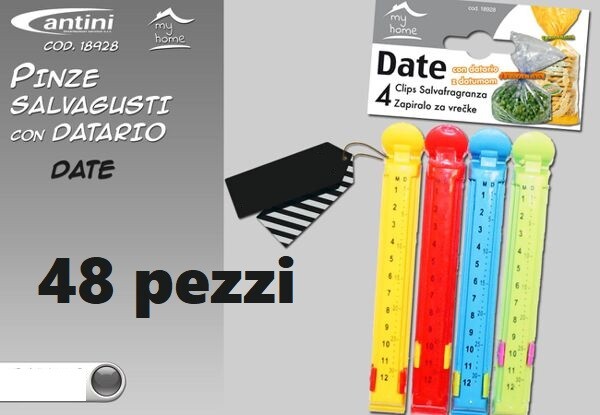 48 Clip Pinze Chiusura Ermetica Di Buste Alimenti Salva Freschezza Con Data hmj