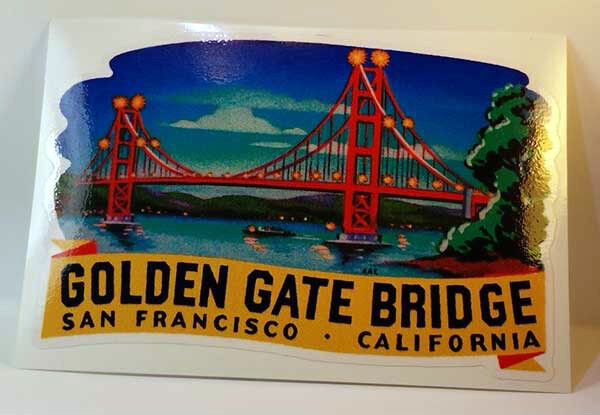 Golden Gate Bridge Vintage Style Travel Decal / Vinyl Sticker, Luggage Label