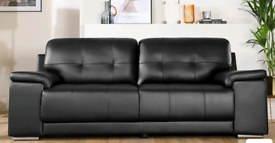 Kansas Leather 3+2 Seater Sofa Set in Black fast delivery