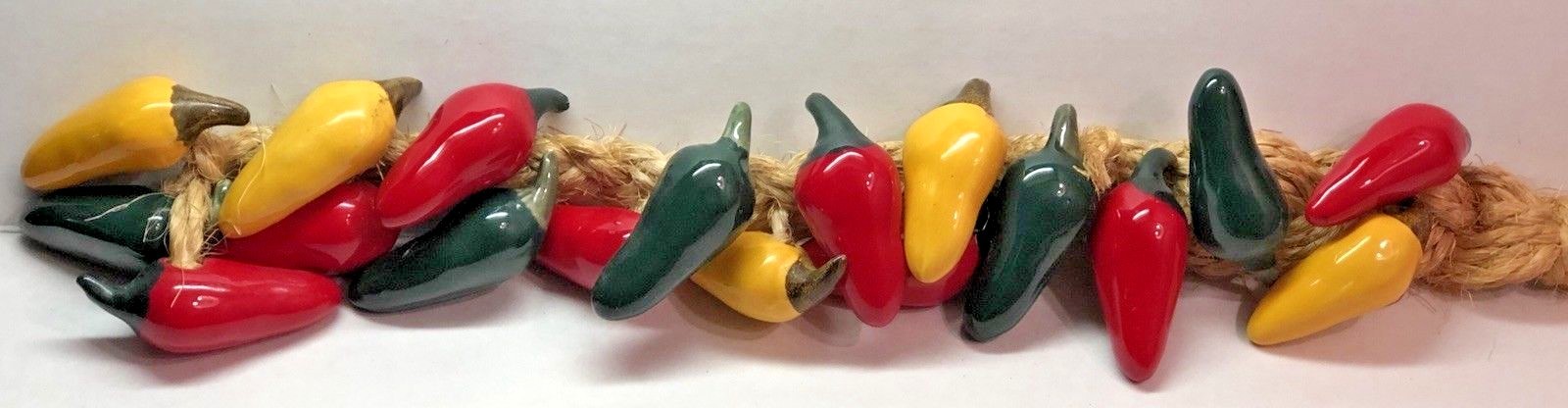 Long Braided Rope Ceramic Peppers Mexican Decor 24” Wall Hanging 18 peppers*