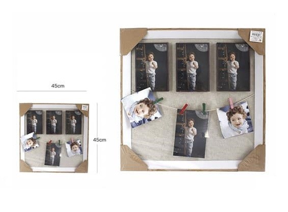 Cornice Fotografie Foto Portafoto Quadro Con Mollette Corda 40x40cm Beige dfh