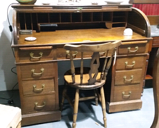 Sold Wooden Antique Roll Top Desk Solid Writing Bureau In