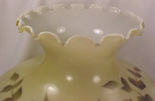 Vintage Green Lamp Shade Hand Painted Apple Blossoms Kerosene Hanging Hurricane