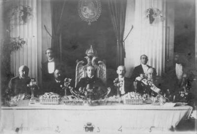 King Alfonso XIII of Spain ) at a banquet with his ministers in Ma- Old Photo