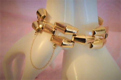 DESIGNER M.C. MOSSALONE Mid Century 7'' Retro Mirror Barrel Link Bracelet 14K YG