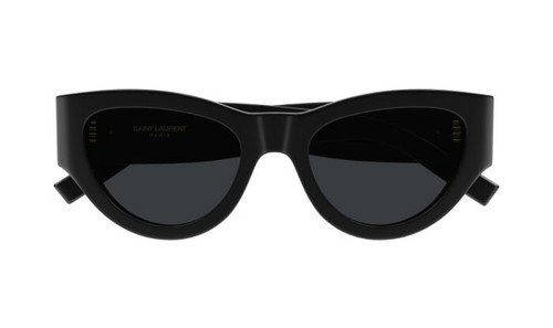 Pre-owned Saint Laurent Sl M94 001 Black Gold Dark Grey Lenses Sunglasses Cateye Authentic In Gray