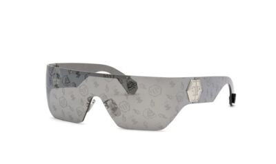 Pre-owned Philipp Plein Spp029m 579l Sunglasses Frame Shiny Palladium Lenses 99mm In Gray
