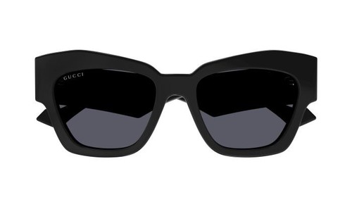 Pre-owned Gucci Gg1422s 001 Black Gold Dark Grey Lens Women Sunglasses Cat Eye Authentic In Gray