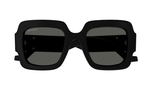 Pre-owned Gucci Gg1547s 001 Black Gold Grey Lens Women Sunglasses Square Authentic In Gray