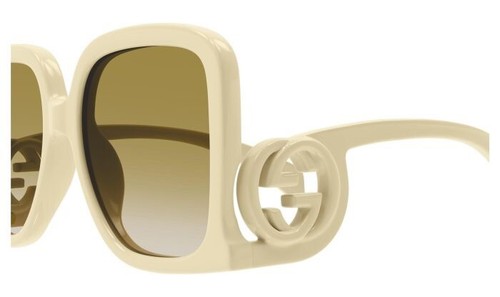 Pre-owned Gucci Gg1326s 002 Ivory Brown Gradient Lens Women Large Sunglasses Authentic