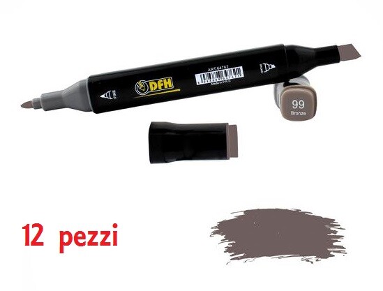 Set 12 Pz Pennarelli Doppia Punta Scuola Disegno Colore 99 Bronzo dfh