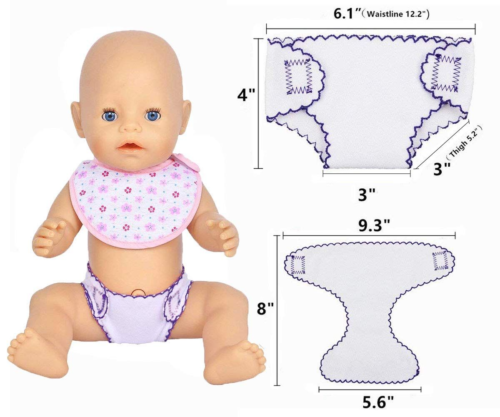 4Pcs Baby Doll Diapers Underwear and 2Pcs Bids for 14 to 18 Inch...