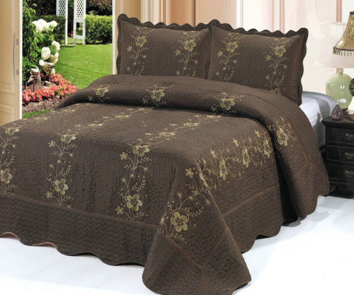 Sintético Marrom Floral Quilts, Colchas e Cobre-leitos