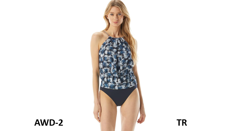 Michael Kors Women's Palm Mix Blouson High Neck Tankini Top, New Navy, Medium