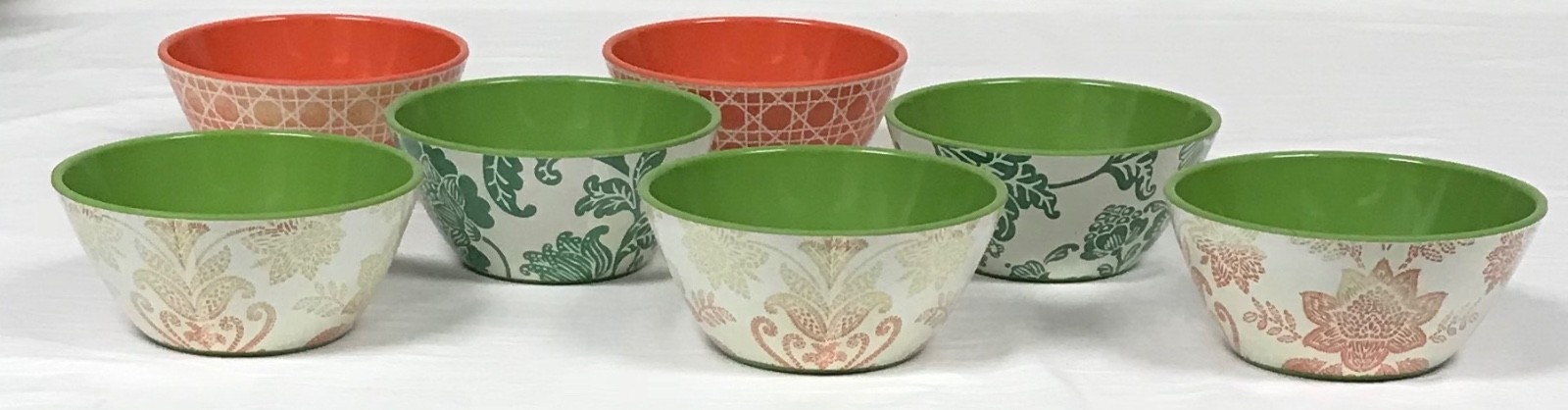 Privet House Target Dinnerware Small Bowls Green Red Orange Decorated Set of 7