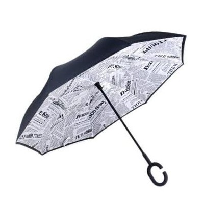 Double Layer Inverted Umbrellas - C Shaped Handle Reverse White Newspaper
