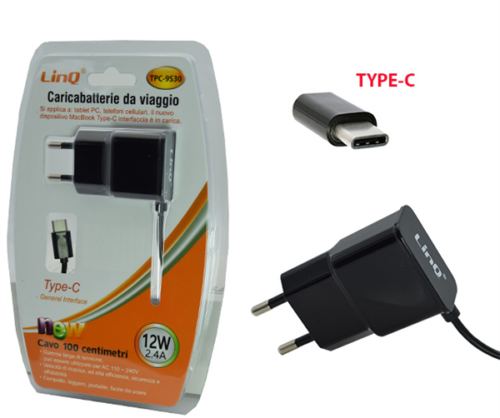 Caricabatteria Da Rete 2.4A Type-C TipoC Smartphone Linq TPC-9S30
