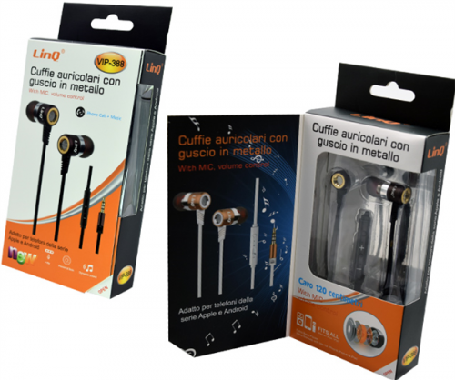 Cuffie Auricolari Smartphone Controllo Volume Microfono Jack 3,5mm Linq Vip-388