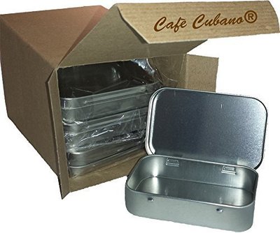 Cafe Cubano Rectangular Empty Hinged Tin Box Containers With Solid Top. Bulk...
