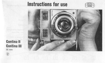 Zeiss Ikon Contina II Contina III Instruction Manual Reprint