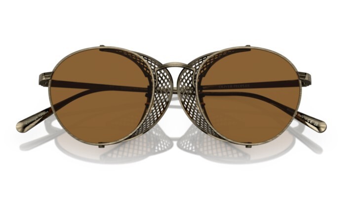 Pre-owned Oliver Peoples 0ov1323s Cesarino-m 528453 Antique Gold/true Brown Sunglasses