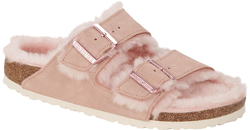 Pre-owned Birkenstock Arizona Shearling Leather Suede Slippers Clogs Mules Rose Fog Beryl In Light Rose