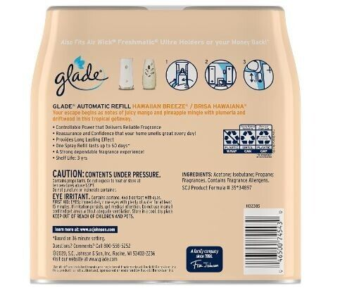 Glade Automatic Spray Air Freshener Refill, Hawaiian Breeze 6.2 Ounces 2 Count