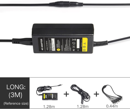 New 12V 5A 60W DC Power Supply with a 8 Way CCTV Splitter Cable Black