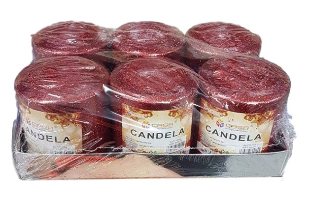 Set 6 Pezzi Candele Colore Rosso Glitter Brillantini 125g Decorazione Natale dfh