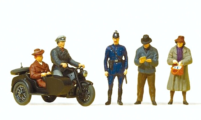 Preiser 10565 Motorrad ZÃ¼Ndapp Ks 750 Mit Beiwagen + Passanten 5 Figuren 1:87 H0