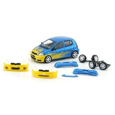 64B0383 1/64 Toyota Yaris/Echo/Vitz 1998 5-Door Blue/Fire Paint Lhd Diecast Mini