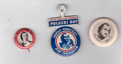 CASIMIR PULASKI POLISH AMERICAN PATRIOT 1779-1929 LOT OF 3 PINS BUTTONS