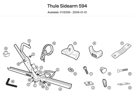 THULE 594 Sidearm Upright Bike Tray Roof Rack REPLACEMENT PARTS - YOU CHOOSE
