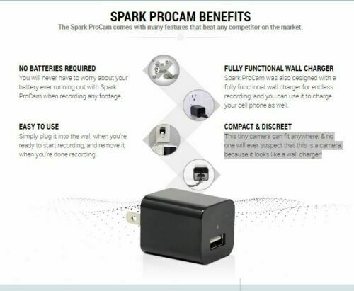 Compact Spark ProCam with wall charger design benefits.