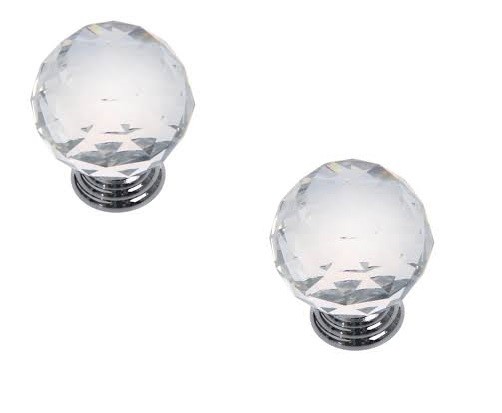 Set 2 Pezzi Pomelli Maniglie Trasparenti Effetto Cristal Per Mobili Cassetti dfh