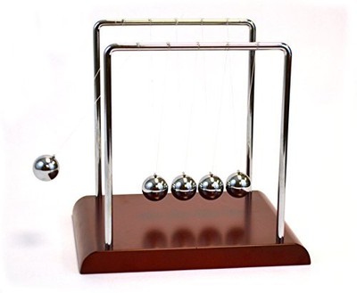 EISCO Labs Advanced Newton's Cradle with Red Wood Base, 4.3 g Ni Plated Steel