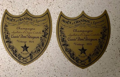 Dom Perignon Unused Bottle Labels from 1978, (2 pieces).