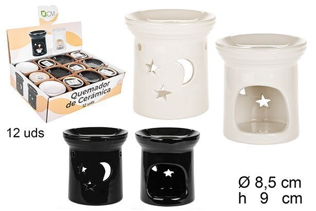 Set 12 Pezzi Brucia Essenze In Ceramica Bianco Nero Luna Stelle dfh