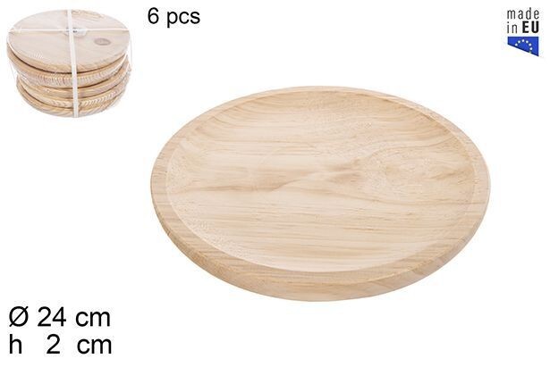 Set 6 Pezzi Piatto Piatti in Legno Naturale 24cm dfh