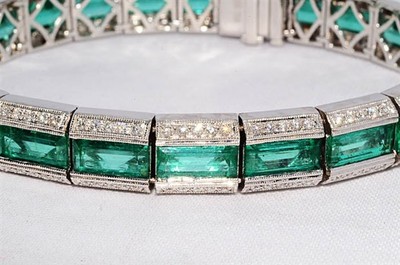 $125,000 24.98CT NATURAL COLOMBIAN EMERALD & DIAMOND CLUSTER BRACELET VVS 18K WG