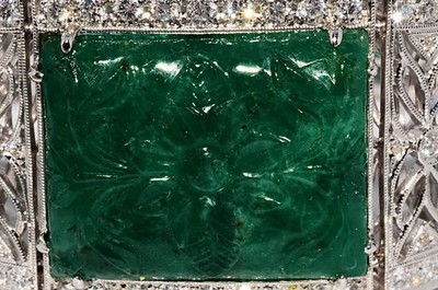 $180,000 233.59CT NATURAL HAND CARVED EMERALD & DIAMOND BRACELET VVS 18K WG