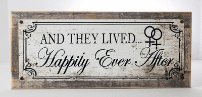 And They Lived Happily Ever After Metal Sign, On Handmade Rustic Reclaimed Wood 