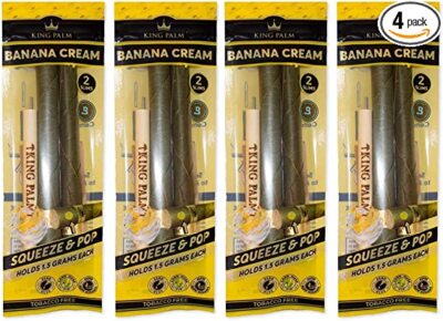King Palm | Slim | Banana Cream | Palm Leafs Rolls | 4 Packs of 2 Each = 8 Rolls