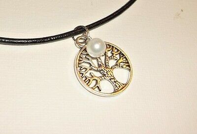 Tree of Life, Freshwater Pearl & Leather Necklace Silver ~* Sundance Artisan *~