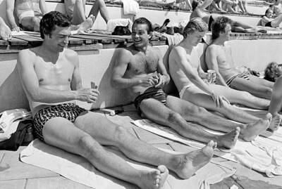 England players relaxing in the Stockholm sunshine with Trevor Broo- Old Photo