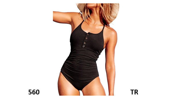 Ribbed Women's One Piece Swimsuit Button up Swimwear Tummy Control Retro Suit, M
