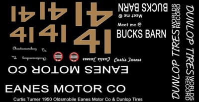 #41 Curtis Turner Eanes Motor Company 1950 Olds 1/32nd Scale Slot Car Decals