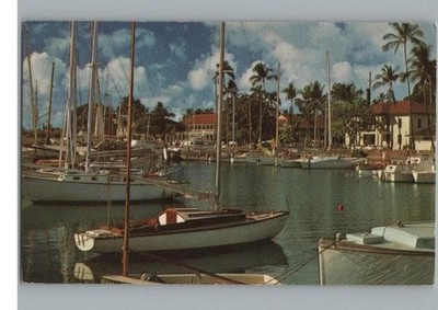 Alte Ansichtskarte Malerisch Hafen Segeln Boote Lahaina Maui Hawaii 1960s
