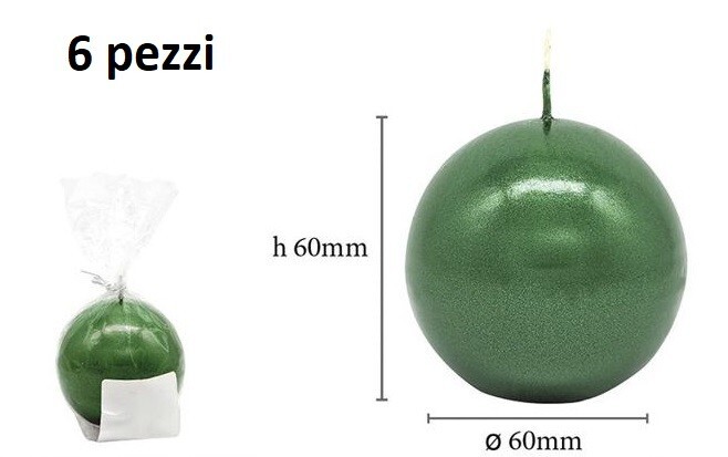 Set 6 Pezzi Candela Sferica Sfera Verde Metallizzato 6cm dfh